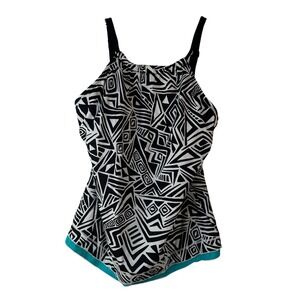Ocean Avenue Womens High Neck Tankini Top Geometric Tribal Print Black XL NEW‎